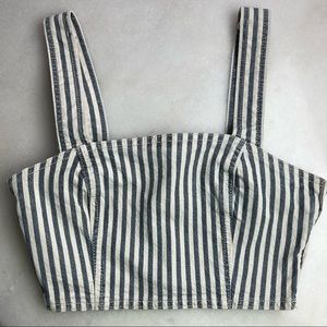 Zara Striped Denim Bustier Crop Tank Top Size Small NWT